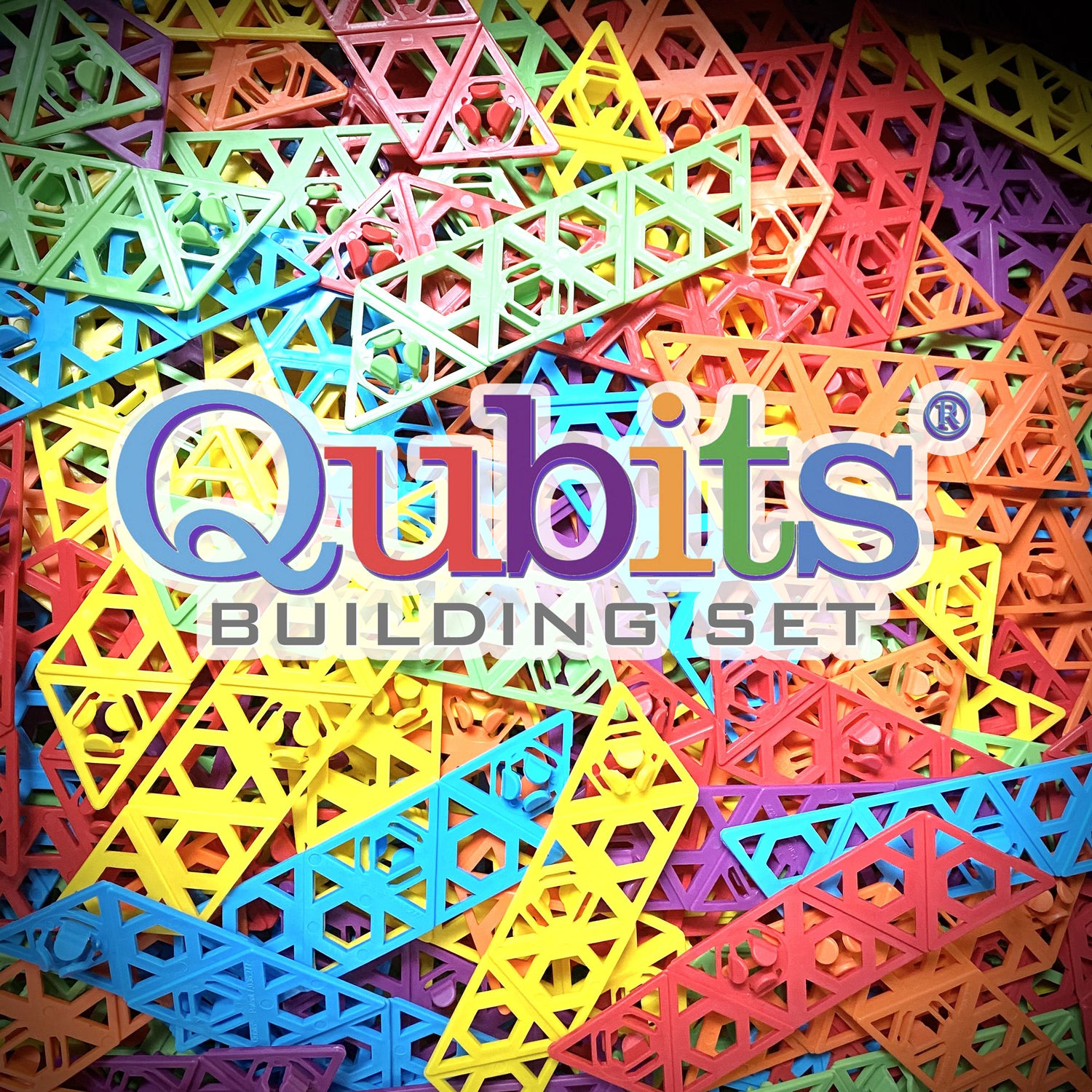 Logo with a pile of Qubits in the background