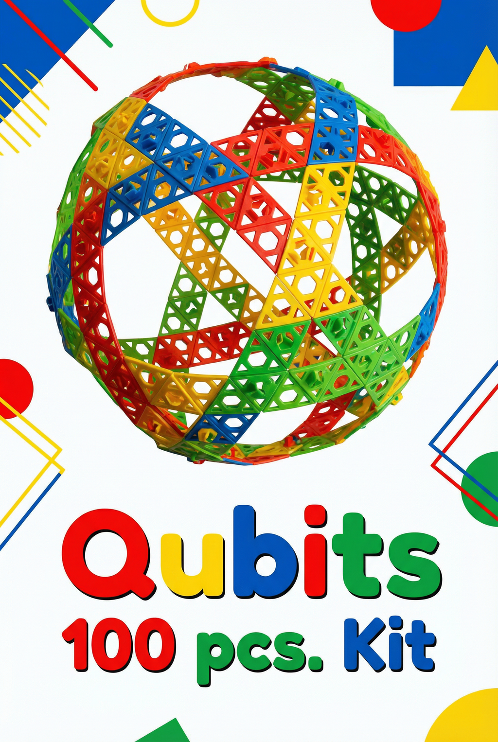 Colorful Qubits toy set with geometric shapes on a white background